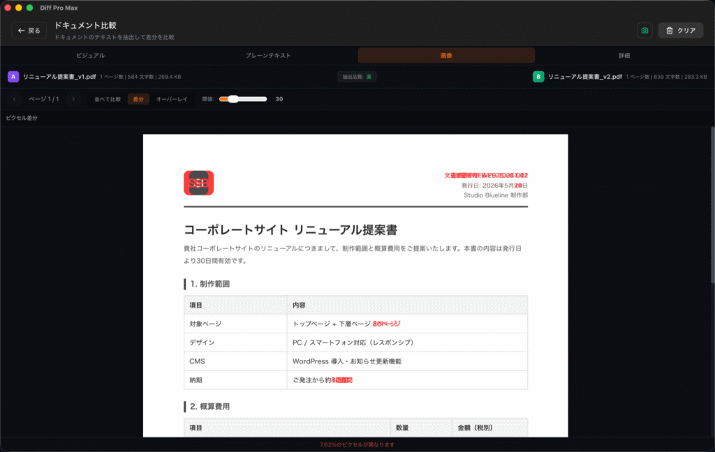 WinMergeでPDF・Excelが比較できない人へ|Macで差分を見る方法【2026】 9 dpm pdf pixel diff